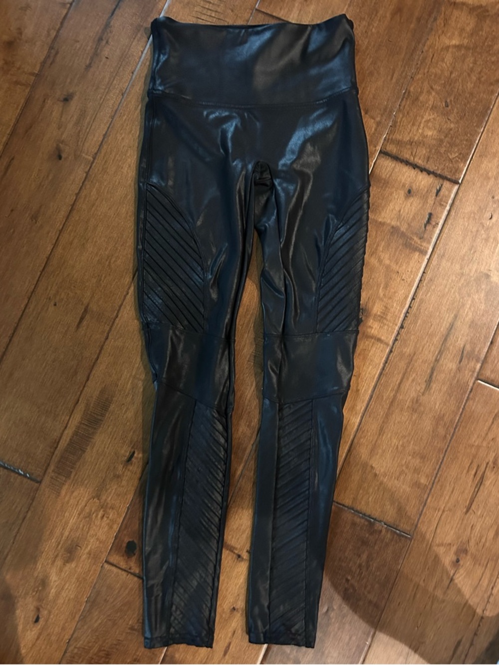 SPANX Black Faux Leather Moto Leggings